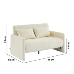 Canapé Droit JADE En Tissu Bouclette Beige Convertible 2 Places -Maison Jardin Élégance canape droit jade en tissu bouclette beige convertible 2 places 6