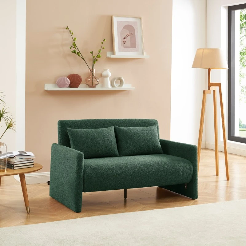 Canapé Droit JADE En Tissu Bouclette Vert Convertible 2 Places 1 Canapé Droit JADE En Tissu Bouclette Vert Convertible 2 Places