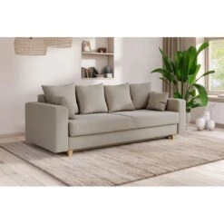 Canapé Droit KRISTI Convertible Tissu Grège 3 Places -Maison Jardin Élégance canape droit kristi convertible tissu grege 7