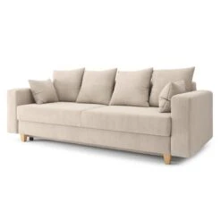 Canapé Droit KRISTI Convertible Velours Côtelé Beige 3 Places -Maison Jardin Élégance canape droit kristi convertible velours cotele beige 2