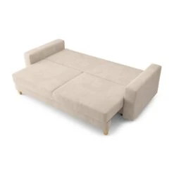 Canapé Droit KRISTI Convertible Velours Côtelé Beige 3 Places -Maison Jardin Élégance canape droit kristi convertible velours cotele beige 3