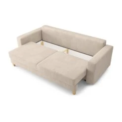 Canapé Droit KRISTI Convertible Velours Côtelé Beige 3 Places -Maison Jardin Élégance canape droit kristi convertible velours cotele beige 4