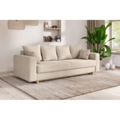 Canapé Droit KRISTI Convertible Velours Côtelé Beige 3 Places -Maison Jardin Élégance canape droit kristi convertible velours cotele beige 6