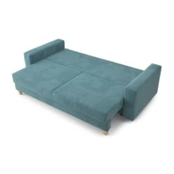 Canapé Droit KRISTI Convertible Velours Côtelé Bleu Clair 3 Places -Maison Jardin Élégance canape droit kristi convertible velours cotele bleu clair 3