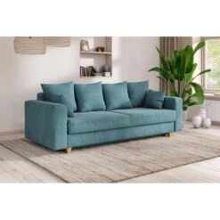 Canapé Droit KRISTI Convertible Velours Côtelé Bleu Clair 3 Places -Maison Jardin Élégance canape droit kristi convertible velours cotele bleu clair 6