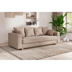 Canapé Droit KRISTI Convertible Velours Côtelé Grège 3 Places -Maison Jardin Élégance canape droit kristi convertible velours cotele grege 6