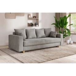 Canapé Droit KRISTI Convertible Velours Côtelé Gris Clair 3 Places -Maison Jardin Élégance canape droit kristi convertible velours cotele gris clair 6