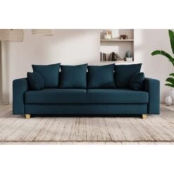 Canapé Droit KRISTI Convertible Tissu Bleu 3 Places