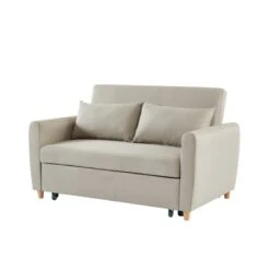 Canapé Droit LAURA En Tissu Beige Convertible 2 Places -Maison Jardin Élégance canape droit laura en tissu beige convertible 2 places 2