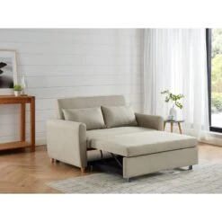 Canapé Droit LAURA En Tissu Beige Convertible 2 Places -Maison Jardin Élégance canape droit laura en tissu beige convertible 2 places 7