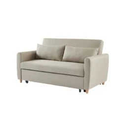 Canapé Droit LAURA En Tissu Beige Convertible 3 Places -Maison Jardin Élégance canape droit laura en tissu beige convertible 3 places 2