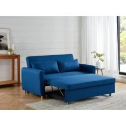 Canapé Droit LAURA En Tissu Bleu Nuit Convertible 3 Places -Maison Jardin Élégance canape droit laura en tissu bleu nuit convertible 3 places 7