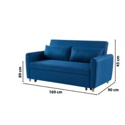 Canapé Droit LAURA En Tissu Bleu Nuit Convertible 3 Places -Maison Jardin Élégance canape droit laura en tissu bleu nuit convertible 3 places 8