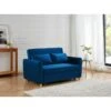Canapé Droit LAURA En Velours Bleu Convertible 2 Places