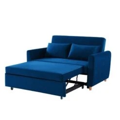 Canapé Droit LAURA En Velours Bleu Convertible 2 Places -Maison Jardin Élégance canape droit laura en velours bleu convertible 2 places 3