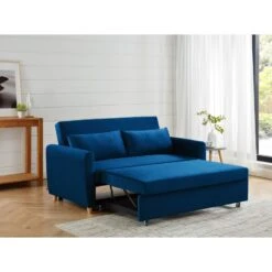 Canapé Droit LAURA En Velours Bleu Convertible 3 Places -Maison Jardin Élégance canape droit laura en velours bleu convertible 3 places 7