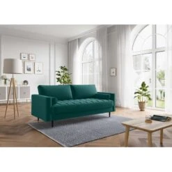 Canapé Droit MAEL Cacharel En Velours Bleu Atlantique Fixe -Maison Jardin Élégance canape droit mael cacharel velours bleu atlantique 3 places 4