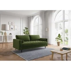 Canapé Droit MAEL Cacharel En Velours Kaki Fixe -Maison Jardin Élégance canape droit mael cacharel velours kaki 3 places 4