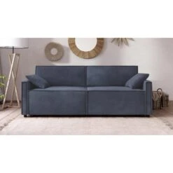 Canapé Droit MAGGY Convertible Tissu Bleu Nuit 3 Places