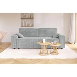 Canapé Droit MARIUS Convertible Velours Côtelé Gris