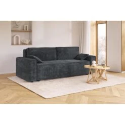 Canapé Droit MARIUS Convertible Velours Côtelé Anthracite -Maison Jardin Élégance canape droit marius convertible velours cotele gris anthracite 6