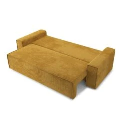 Canapé Droit MARIUS Convertible Velours Côtelé Moutarde -Maison Jardin Élégance canape droit marius convertible velours cotele gris moutarde 3