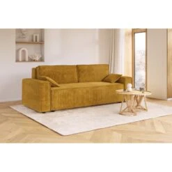 Canapé Droit MARIUS Convertible Velours Côtelé Moutarde -Maison Jardin Élégance canape droit marius convertible velours cotele gris moutarde 6