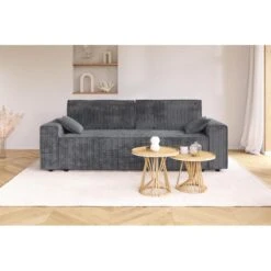 Canapé Droit MARIUS Convertible Velours Côtelé Gris Souris