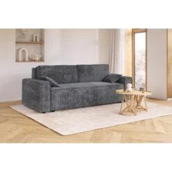 Canapé Droit MARIUS Convertible Velours Côtelé Gris Souris -Maison Jardin Élégance canape droit marius convertible velours cotele gris souris 6