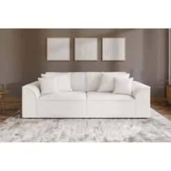 Canapé Droit MARTY Fixe Tissu Bouclette Blanc 3 Places
