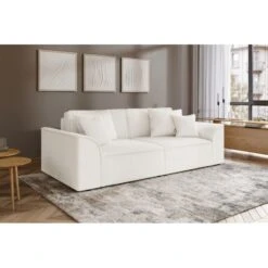 Canapé Droit MARTY Fixe Tissu Bouclette Blanc 3 Places -Maison Jardin Élégance canape droit marty fixe tissu bclette blanc 3 places 6