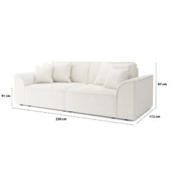 Canapé Droit MARTY Fixe Tissu Bouclette Blanc 3 Places -Maison Jardin Élégance canape droit marty fixe tissu bclette blanc 3 places 7