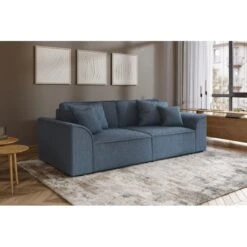 Canapé Droit MARTY Fixe Tissu Bouclette Bleu Gris 3 Places -Maison Jardin Élégance canape droit marty fixe tissu bclette bleu 3 places 6