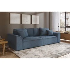 Canapé Droit MARTY Fixe Tissu Bouclette Bleu Gris 4 Places -Maison Jardin Élégance canape droit marty fixe tissu bclette bleu 4 places 6