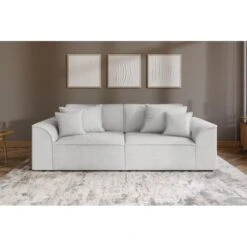 Canapé Droit MARTY Fixe Tissu Bouclette Gris Clair 3 Places