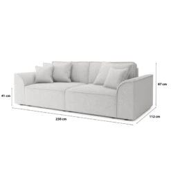 Canapé Droit MARTY Fixe Tissu Bouclette Gris Clair 3 Places -Maison Jardin Élégance canape droit marty fixe tissu bclette gris 3 places 7