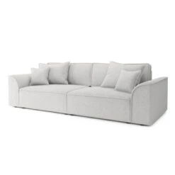 Canapé Droit MARTY Fixe Tissu Bouclette Gris Clair 4 Places -Maison Jardin Élégance canape droit marty fixe tissu bclette gris 4 places 2