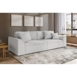 Canapé Droit MARTY Fixe Tissu Bouclette Gris Clair 4 Places -Maison Jardin Élégance canape droit marty fixe tissu bclette gris 4 places 6