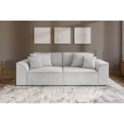 Canapé Droit MARTY Fixe Tissu Gris Clair 3 Places