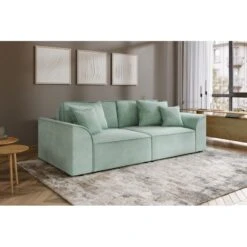 Canapé Droit MARTY Fixe Tissu Vert D'eau 3 Places -Maison Jardin Élégance canape droit marty fixe tissu vert 3 places 6