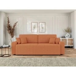 Canapé Droit MILO Convertible Tissu Rouille 3 Places