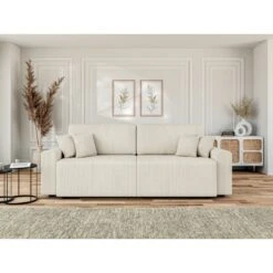 Canapé Droit MILO Convertible Velours Côtelé Beige 3 Places