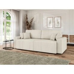 Canapé Droit MILO Convertible Velours Côtelé Beige 3 Places -Maison Jardin Élégance canape droit milo convertible velours cotele beige 3 places 8