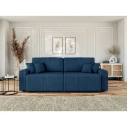 Canapé Droit MILO Convertible Velours Côtelé Bleu Cobalt 3 Places