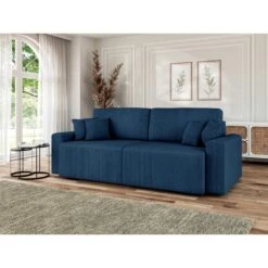 Canapé Droit MILO Convertible Velours Côtelé Bleu Cobalt 3 Places -Maison Jardin Élégance canape droit milo convertible velours cotele bleu cobalt 3 places 8