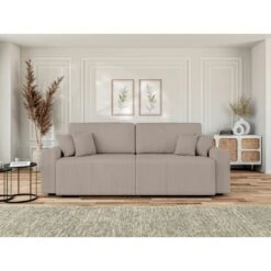 Canapé Droit MILO Convertible Velours Côtelé Grège 3 Places