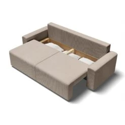 Canapé Droit MILO Convertible Velours Côtelé Grège 3 Places -Maison Jardin Élégance canape droit milo convertible velours cotele grege 3 places 4