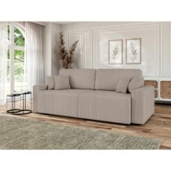 Canapé Droit MILO Convertible Velours Côtelé Grège 3 Places -Maison Jardin Élégance canape droit milo convertible velours cotele grege 3 places 8