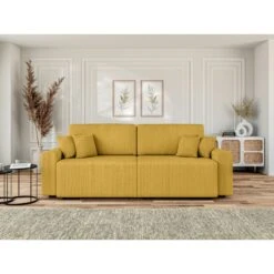 Canapé Droit MILO Convertible Velours Côtelé Jaune 3 Places