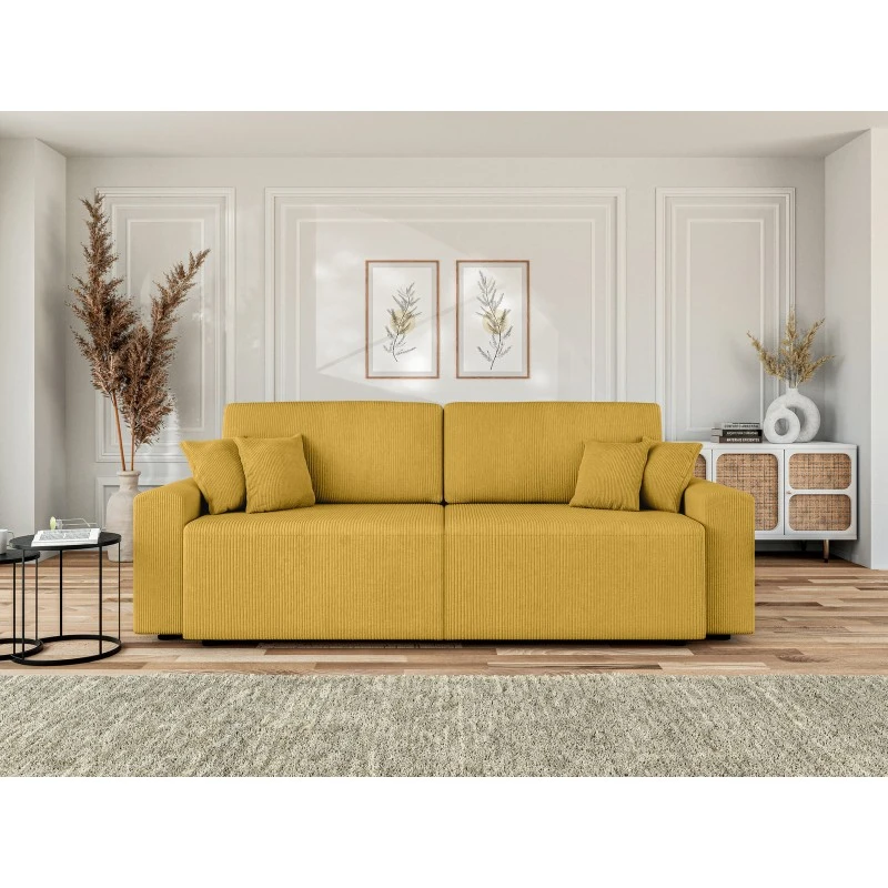 Canapé Droit MILO Convertible Velours Côtelé Jaune 3 Places 1 Canapé Droit MILO Convertible Velours Côtelé Jaune 3 Places